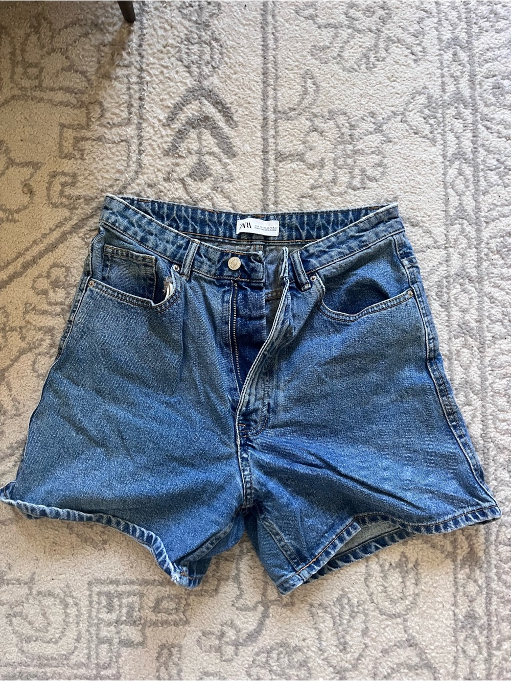 Zara Medium Blue High-Rise Denim Shorts